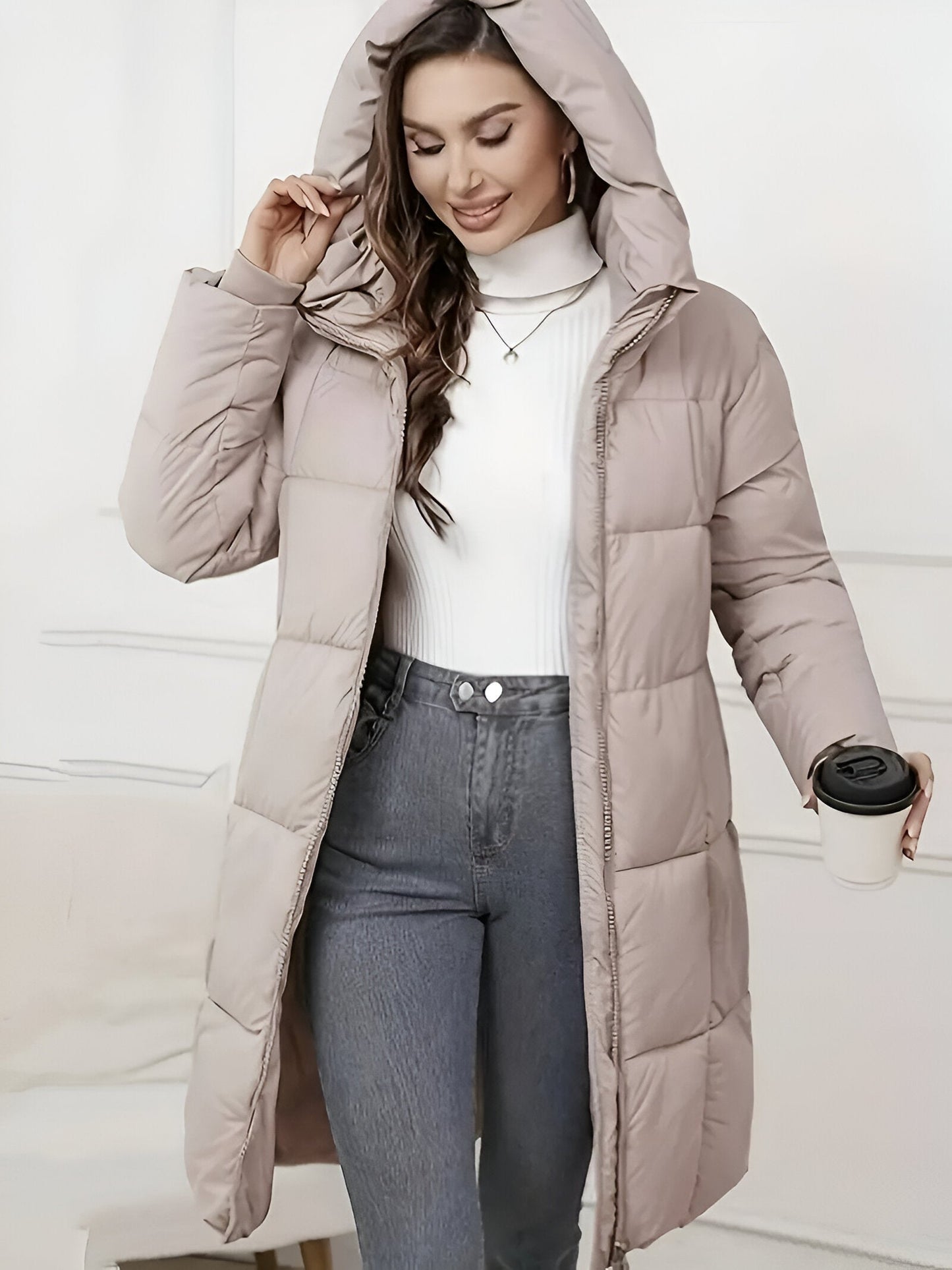 Mireille | Elegante Plus-Size Lange Jacke mit Kapuze für Damen