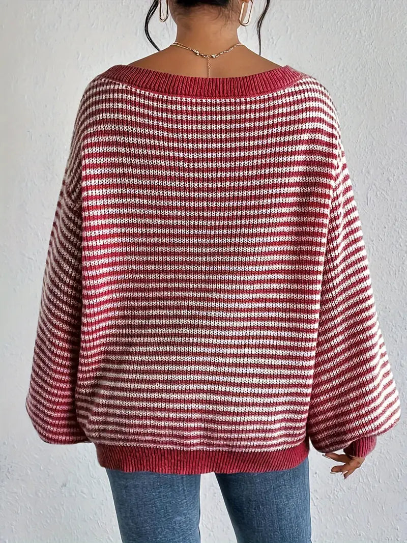 Charlie | Gestreifter Off-Shoulder Strickpullover