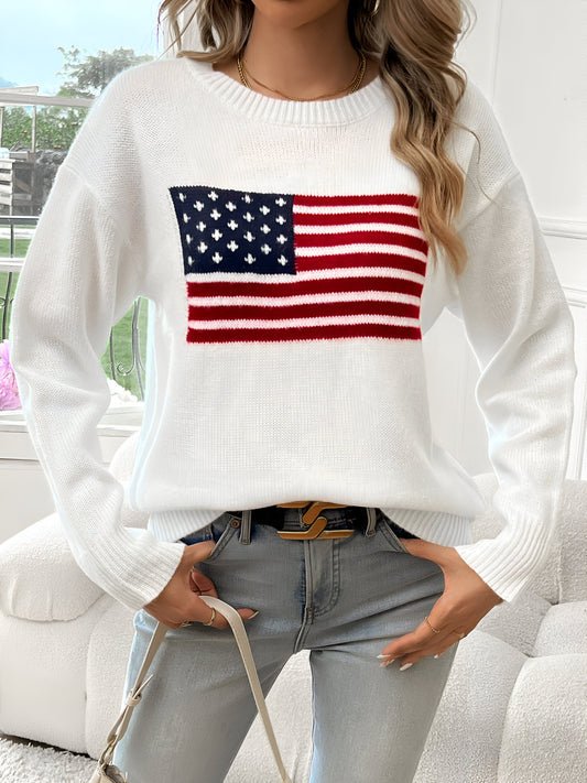 Elies | Amerikanische Flagge Rundhalsausschnitt Pullover