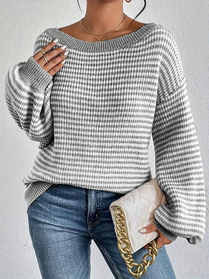 Charlie | Gestreifter Off-Shoulder Strickpullover