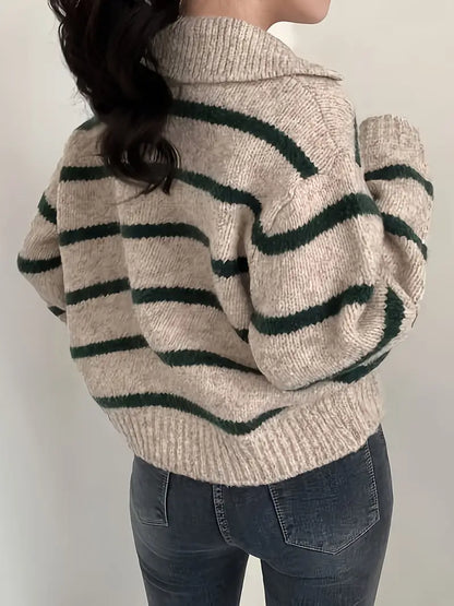 Jess - Mühelose Eleganz Gestreifter V-Ausschnitt Strickpullover