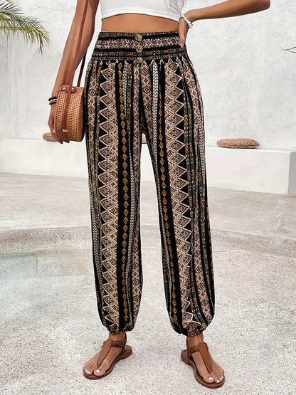 Noreen - Tribal-Print Jogger-Hose mit hoher Taille