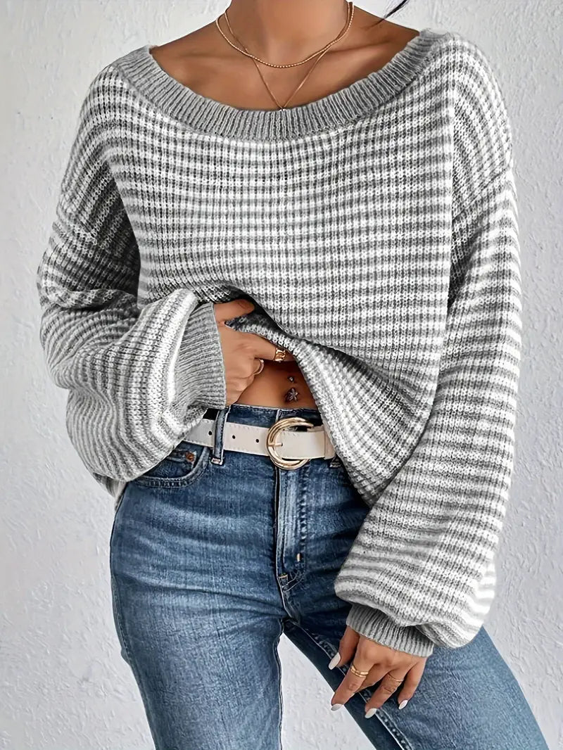 Charlie | Gestreifter Off-Shoulder Strickpullover