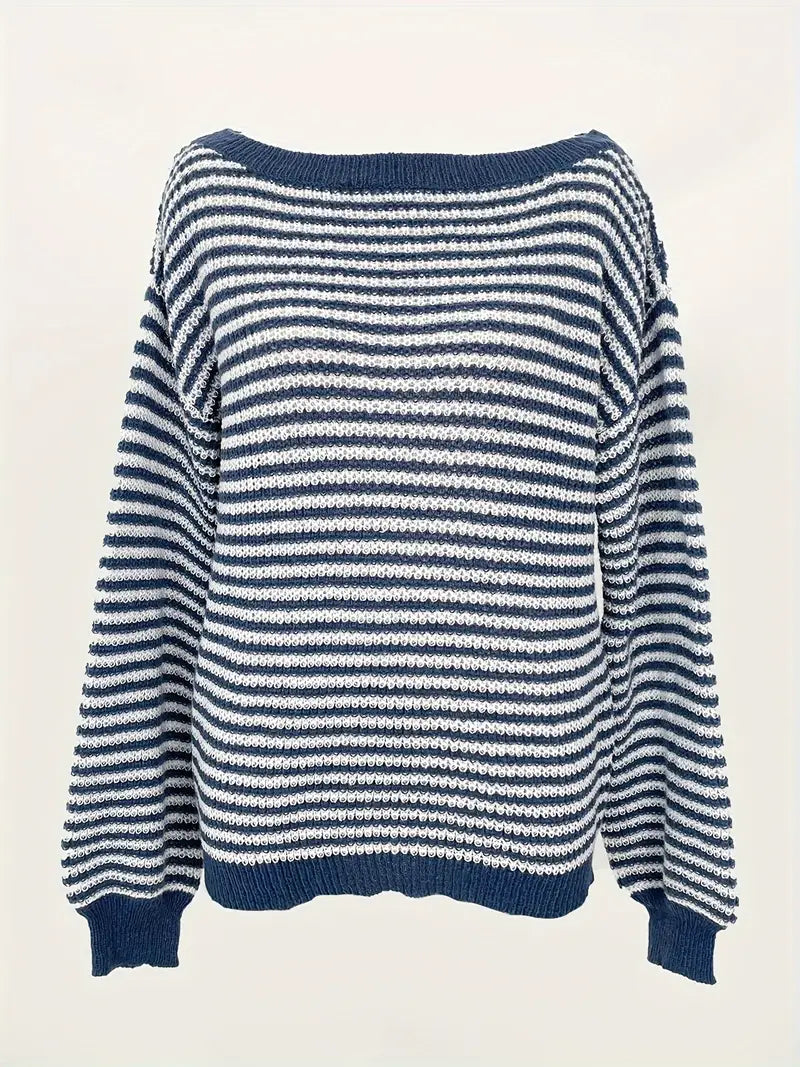 Charlie | Gestreifter Off-Shoulder Strickpullover