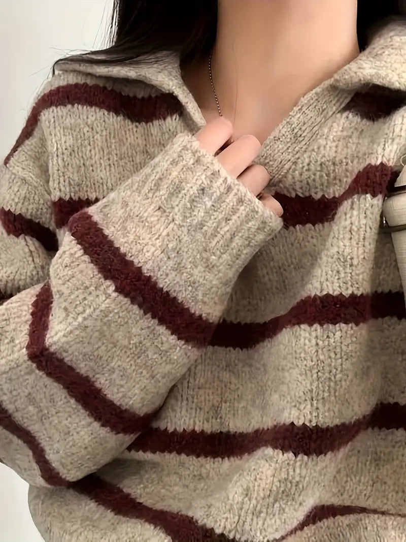 Jess - Mühelose Eleganz Gestreifter V-Ausschnitt Strickpullover