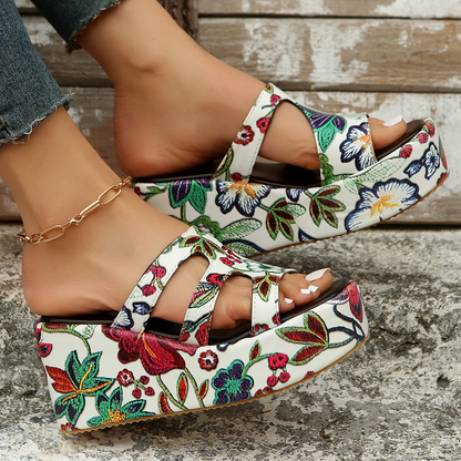 Susana - Sommer Pantoffeln Floral Keilabsatz Sandalen