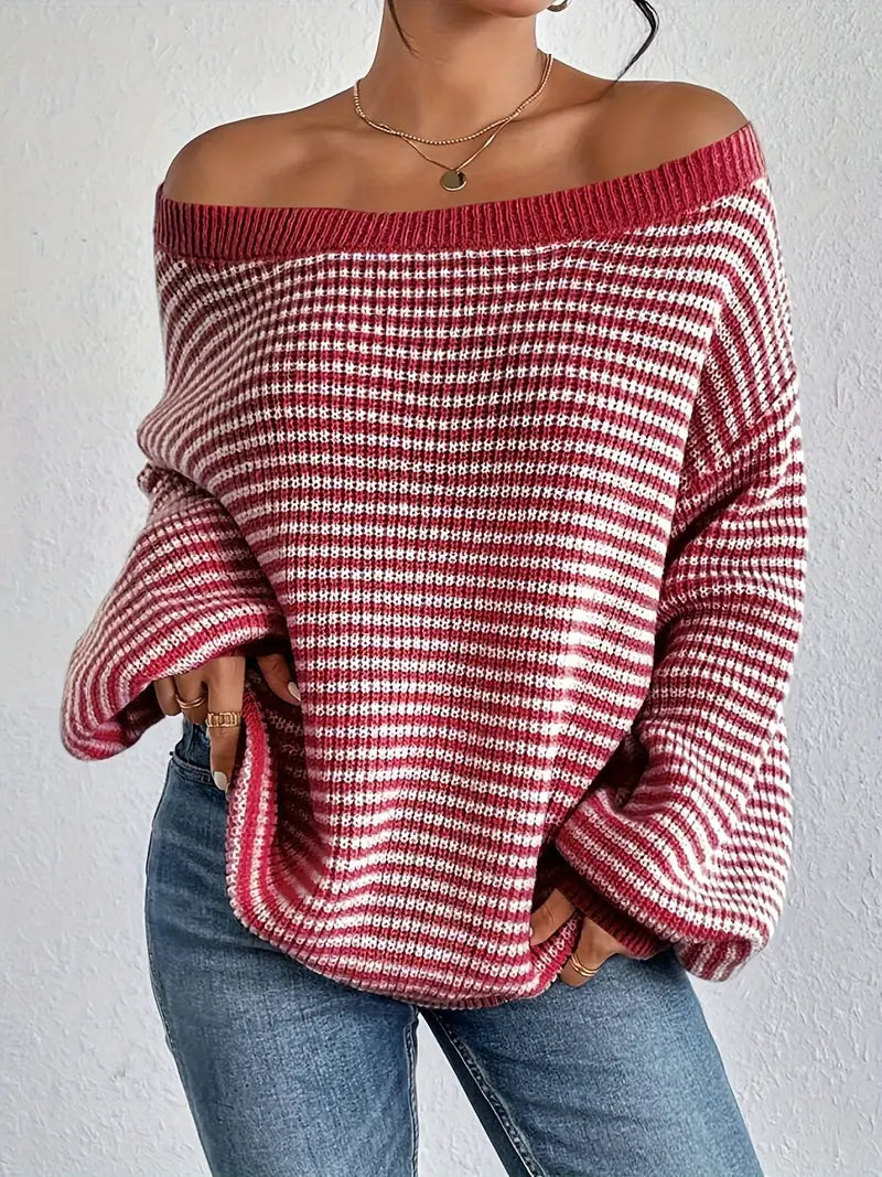 Charlie | Gestreifter Off-Shoulder Strickpullover