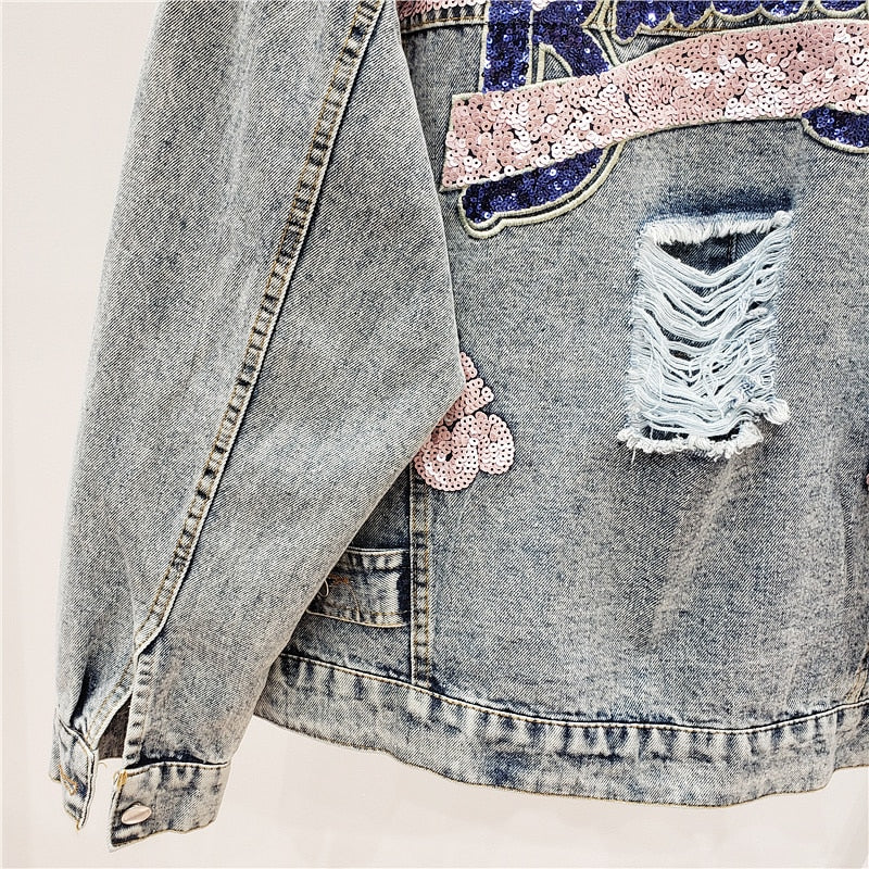 Oversized-Jeansjacke mit Glitzer