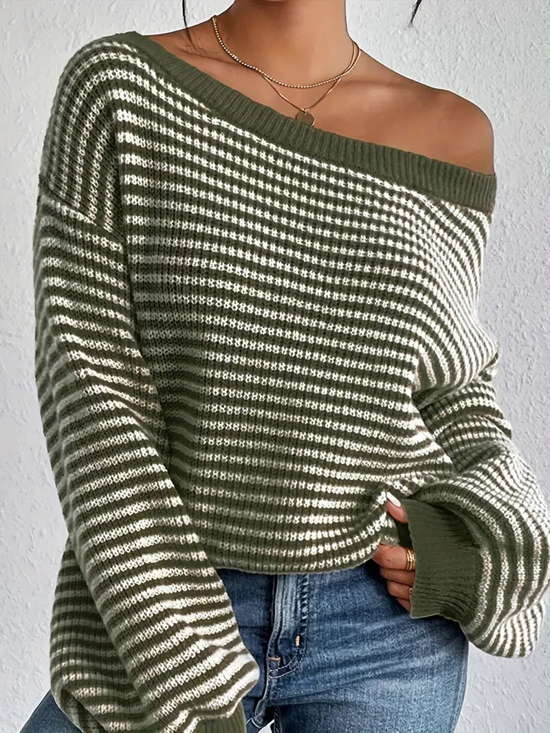 Charlie | Gestreifter Off-Shoulder Strickpullover