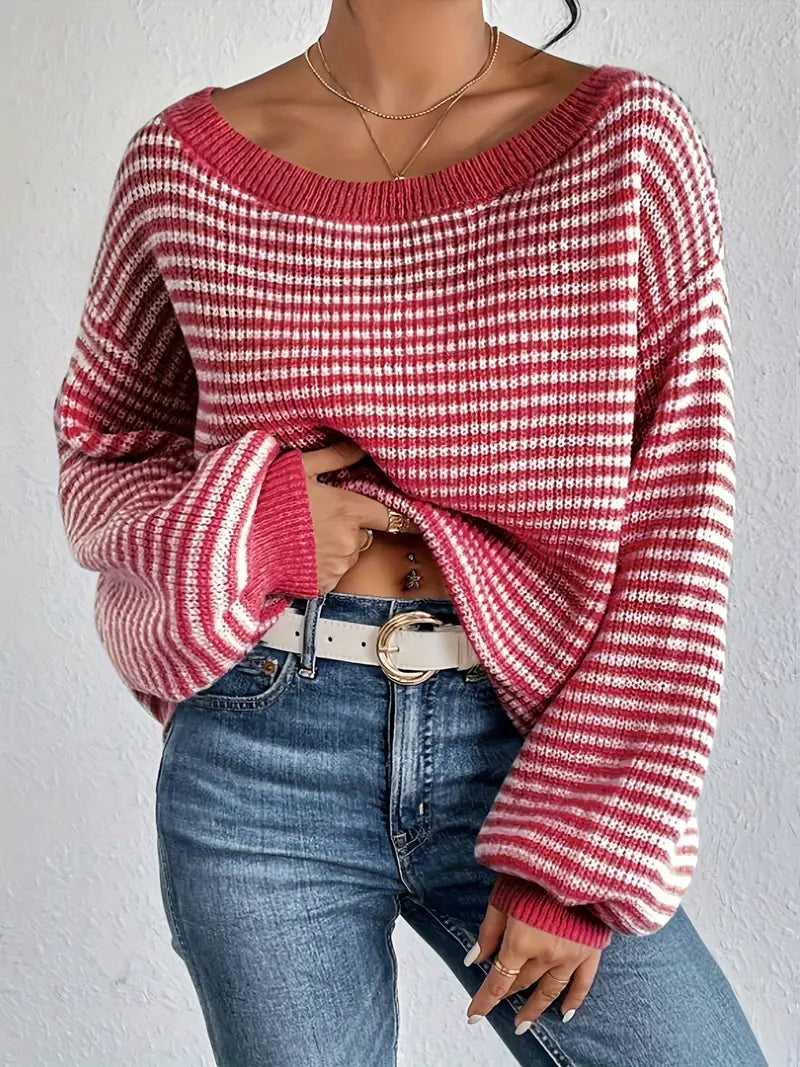 Charlie | Gestreifter Off-Shoulder Strickpullover