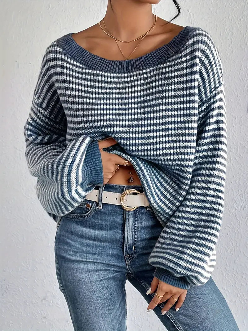 Charlie | Gestreifter Off-Shoulder Strickpullover